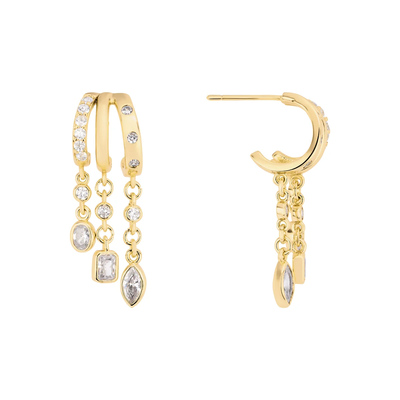 Triple Charm Crystal Hoops