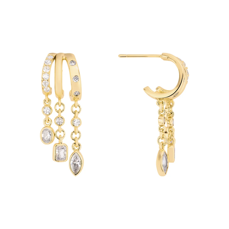 Triple Charm Crystal Hoops
