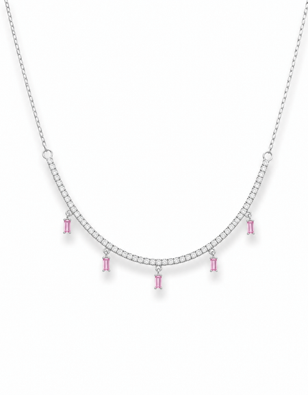 Dainty baguette drop color tennis Necklace