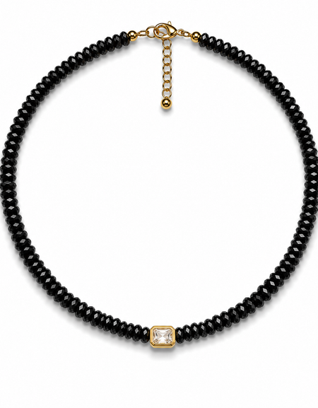 Black Crystal Rectangle Necklace