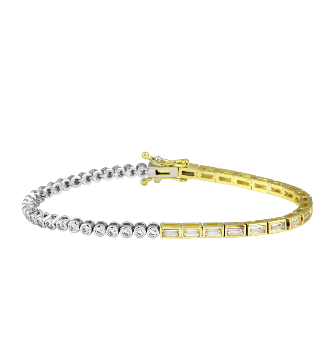 Half two tone bezel tennis bracelet