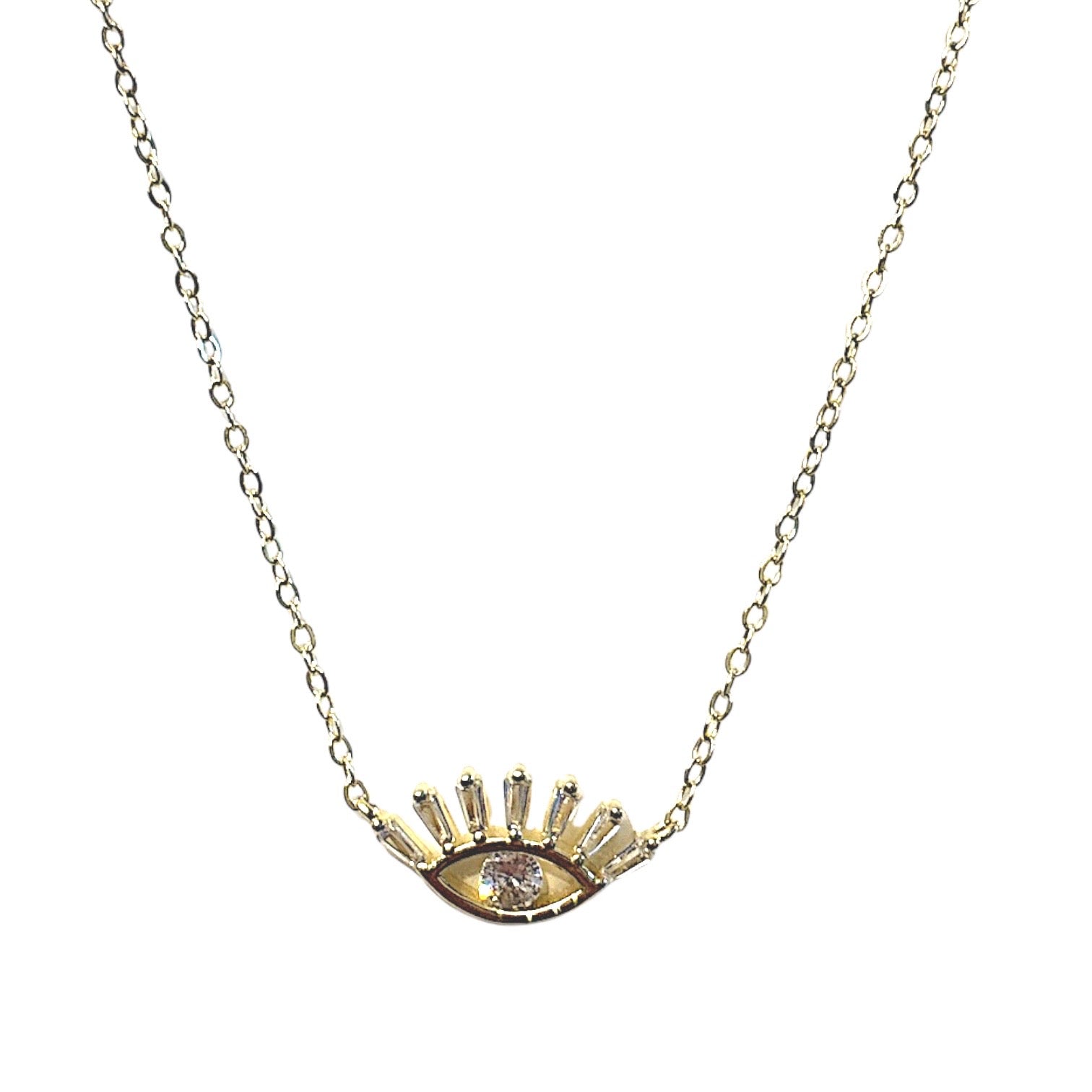 Baguette cz evil eye Necklace