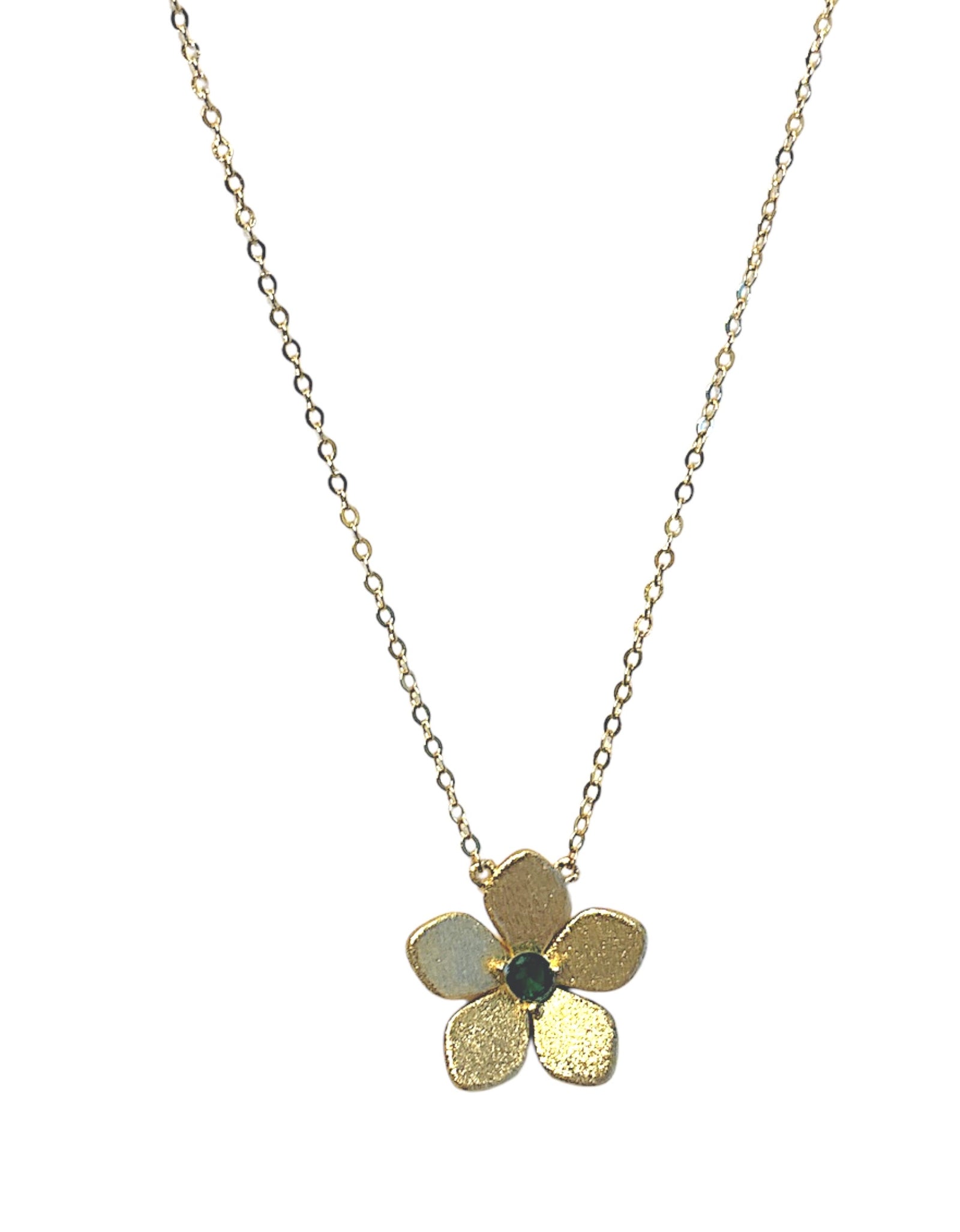 Green CZ Matte Flower Necklace