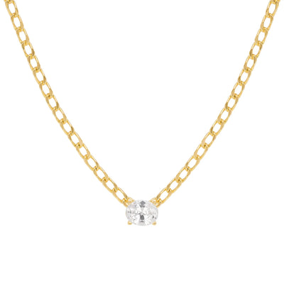 Oval Sparkle Curb Chain Necklace