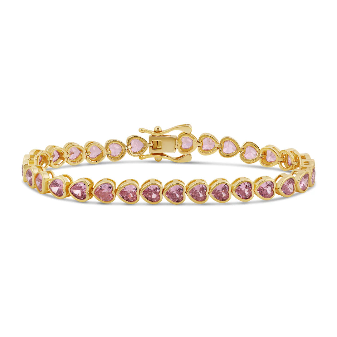Bezel Heart Color Tennis Bracelet