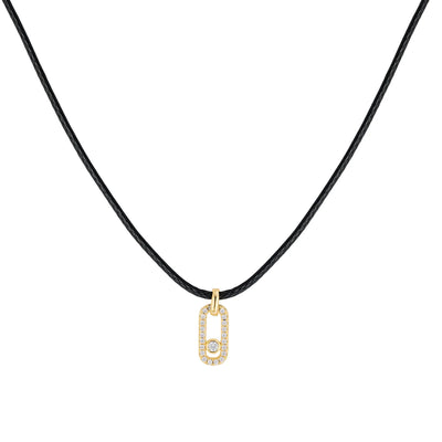 Black Cord Diamond Link Necklace