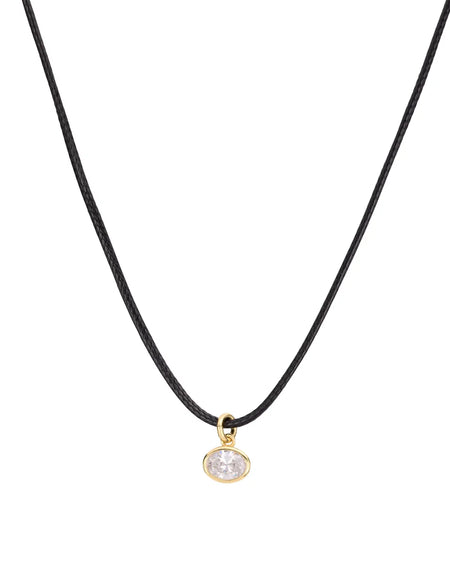 Black Cord Oval Sparkle Necklace