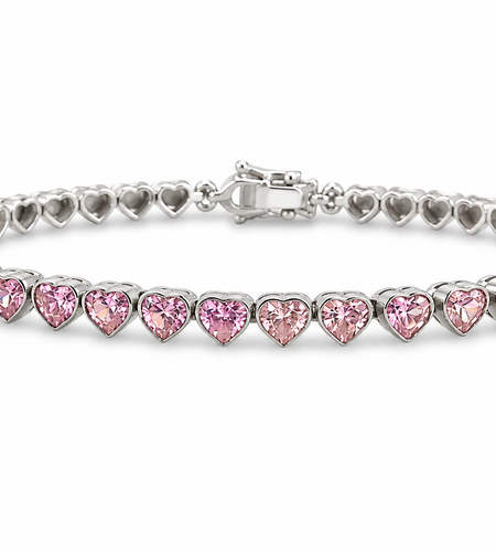Bezel pink hearts tennis Bracelet