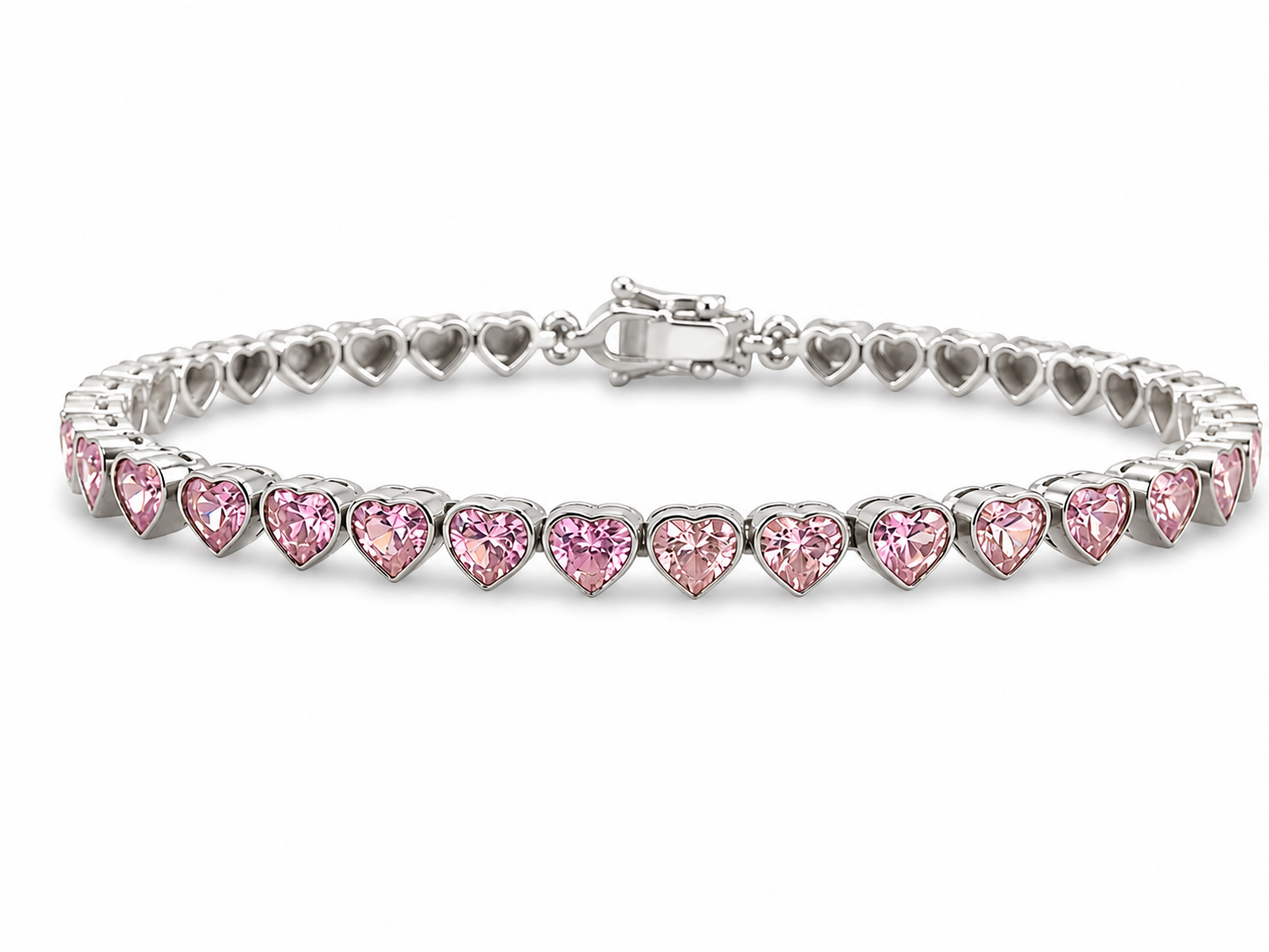 Bezel pink hearts tennis Bracelet