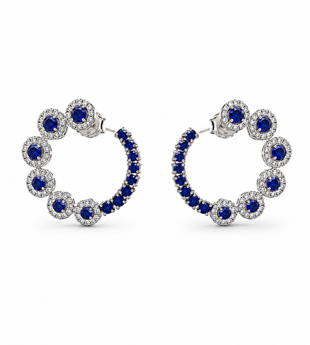 Sapphire Halo Hoop Earrings