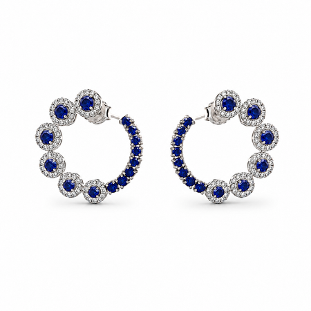Sapphire Halo Hoop Earrings