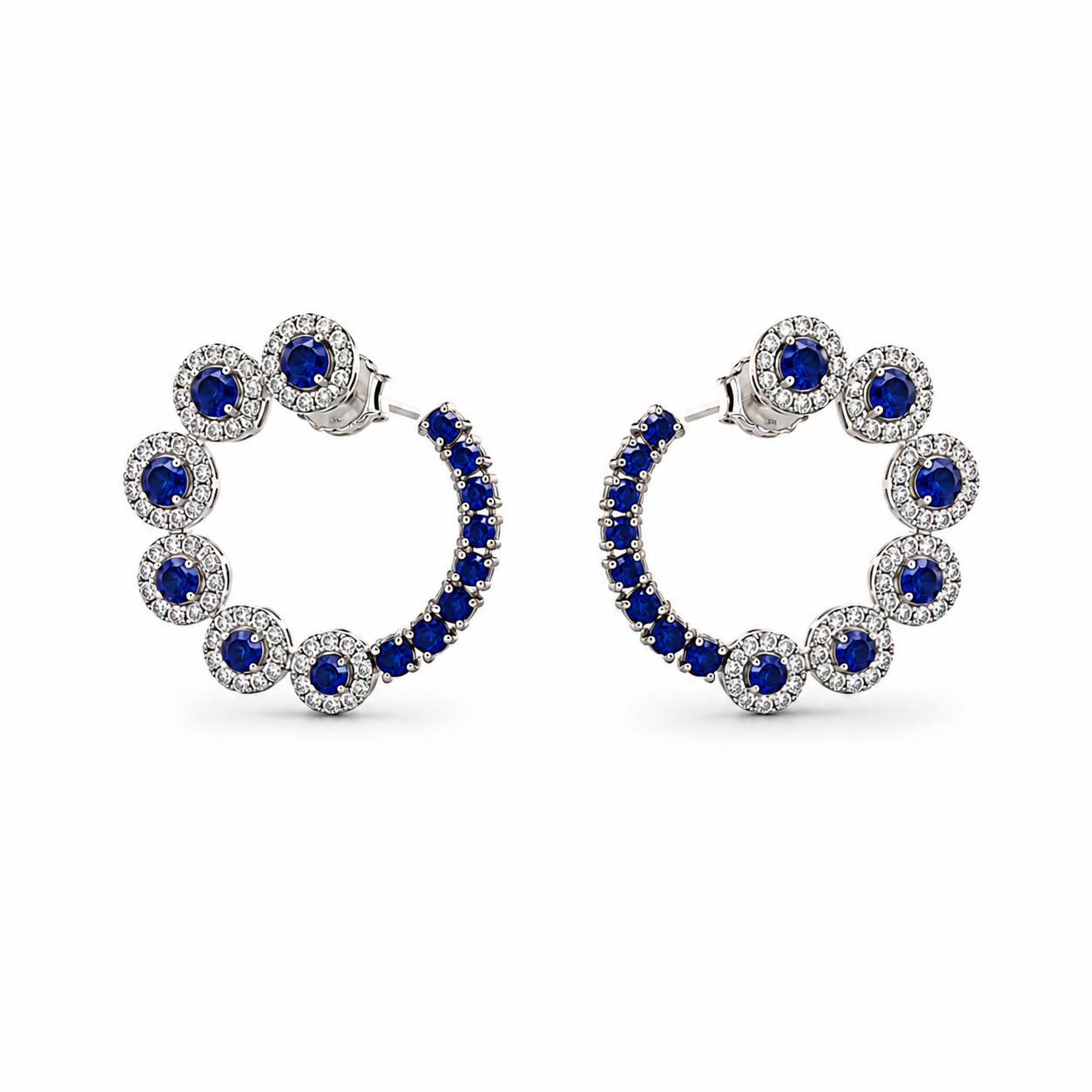 Sapphire Halo Hoop Earrings