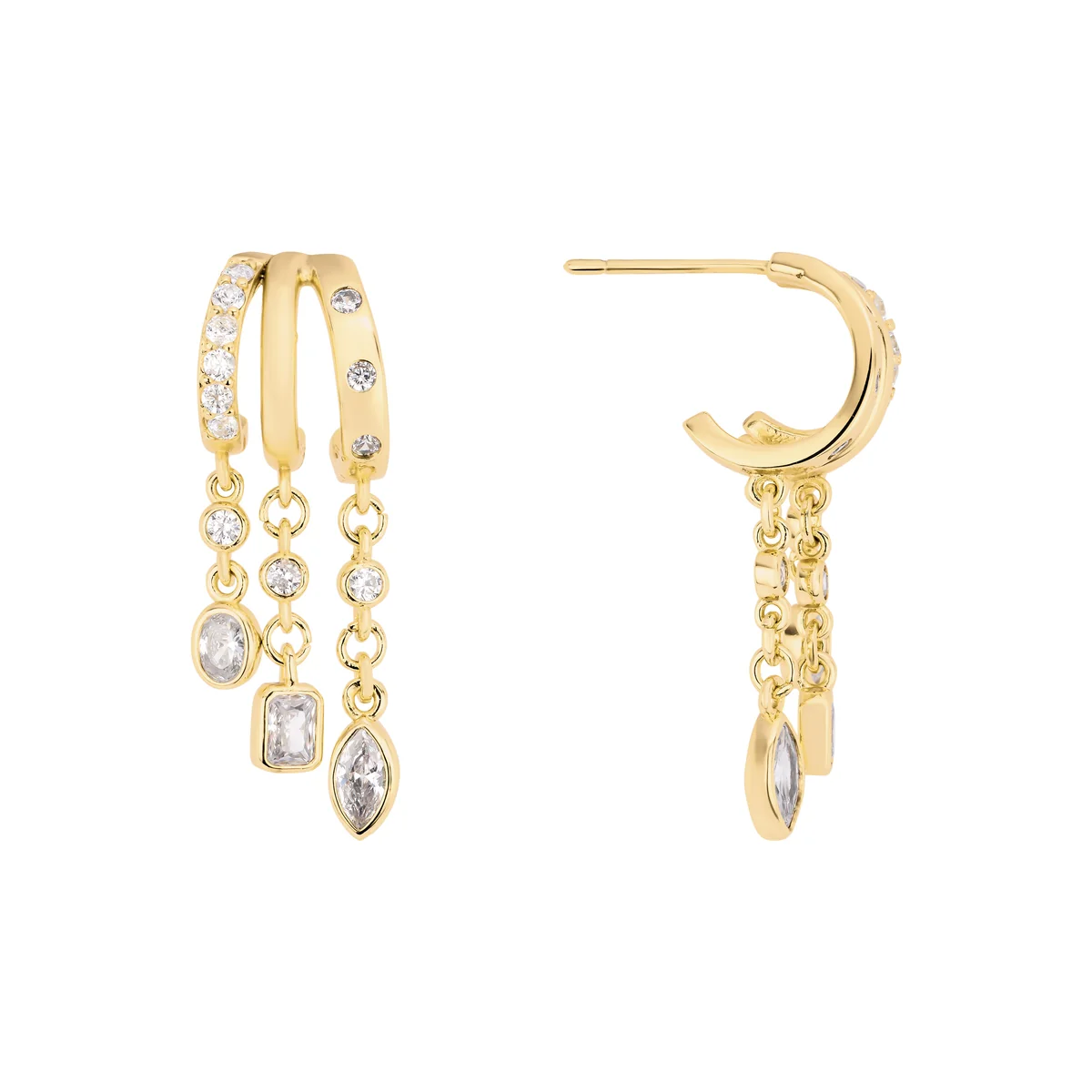 Triple Charm Crystal Hoops