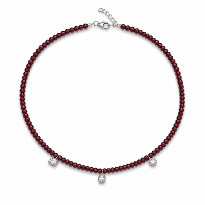 Burgundy Crystal Charm Necklace