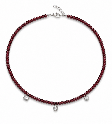 Burgundy Crystal Charm Necklace