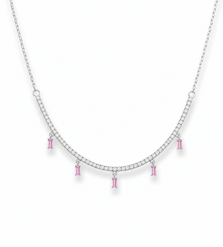 Dainty baguette drop color tennis Necklace