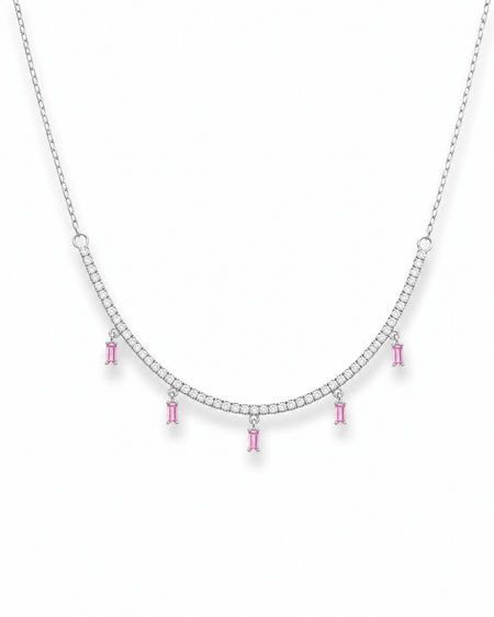 Dainty baguette drop color tennis Necklace