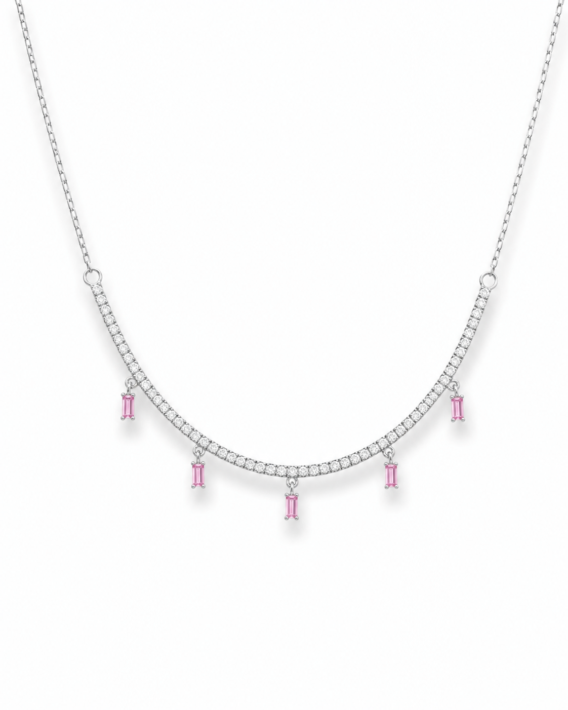 Dainty baguette drop color tennis Necklace