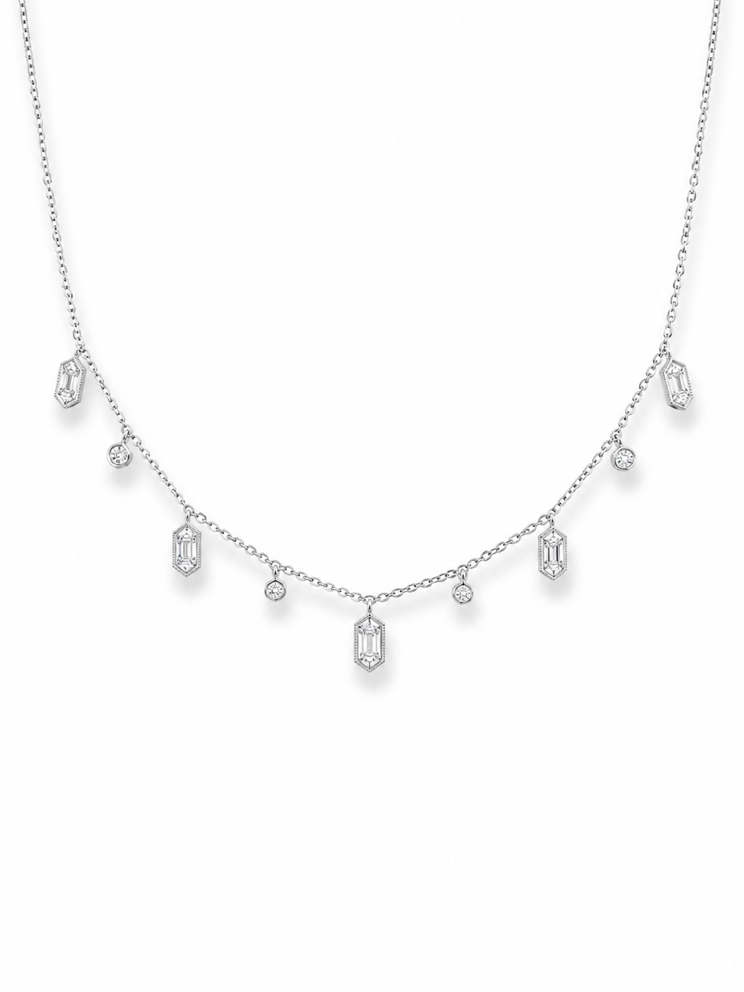 Mini Cushion baguette drop necklace