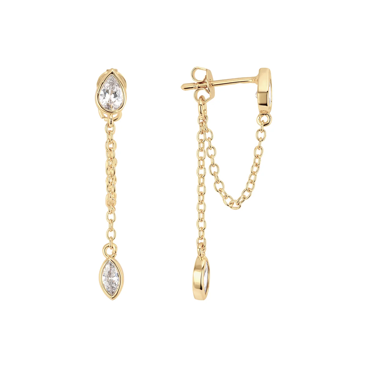 Pear & Marquise Chain Drop Earrings