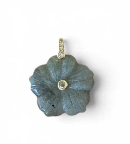 Carved Natural Stone Flower Charm