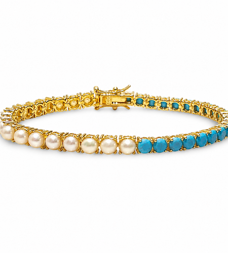 Pearl and Turquoise Tennis Bracelet