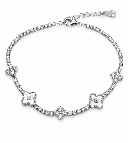 Thin Mother of pearl Clover tennis bracelet