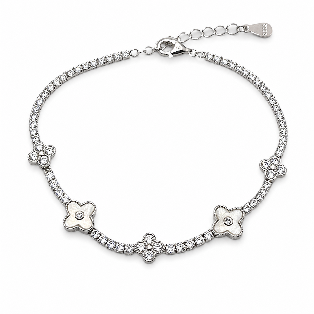 Thin Mother of pearl Clover tennis bracelet