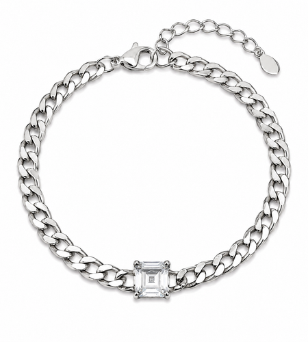 Emerald Cut Crystal Curb Chain Bracelet