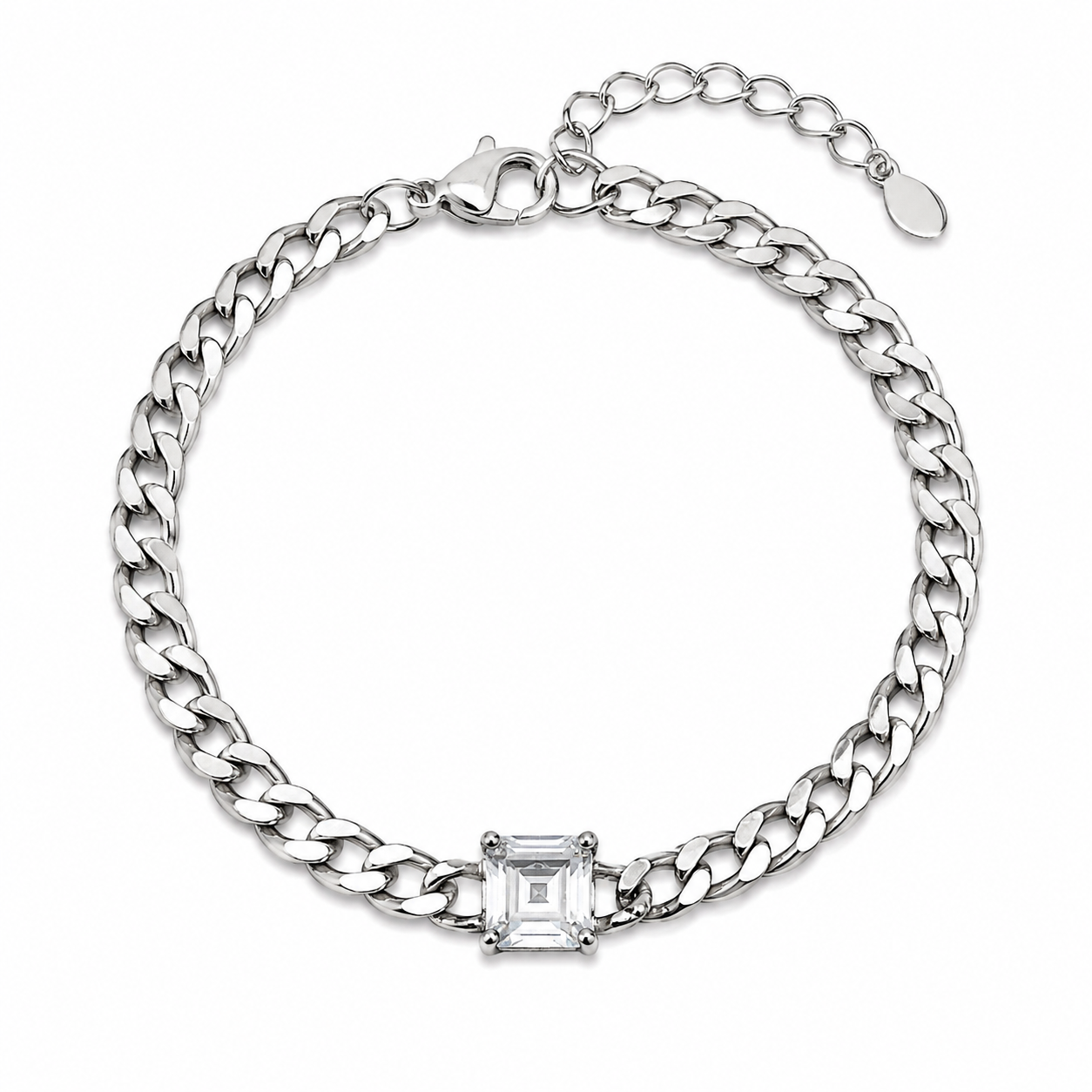 Emerald Cut Crystal Curb Chain Bracelet