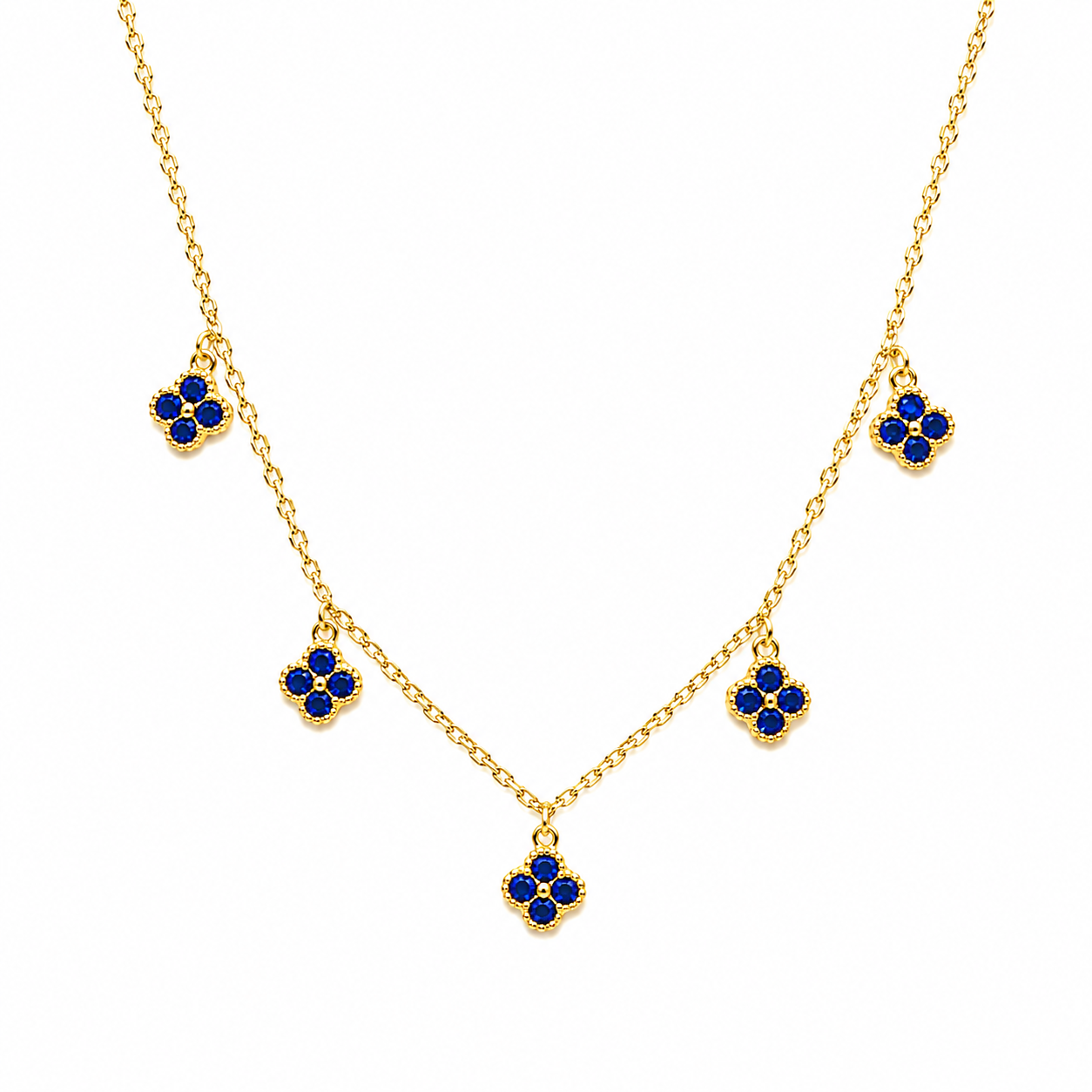 Mini blue cz clovers Necklace