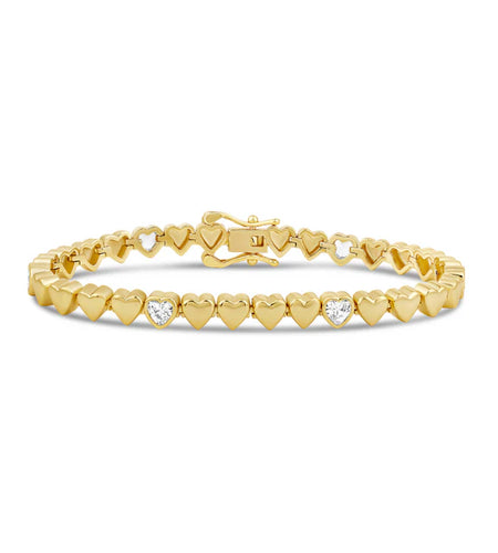 Solid & Diamond Heart Tennis Bracelet