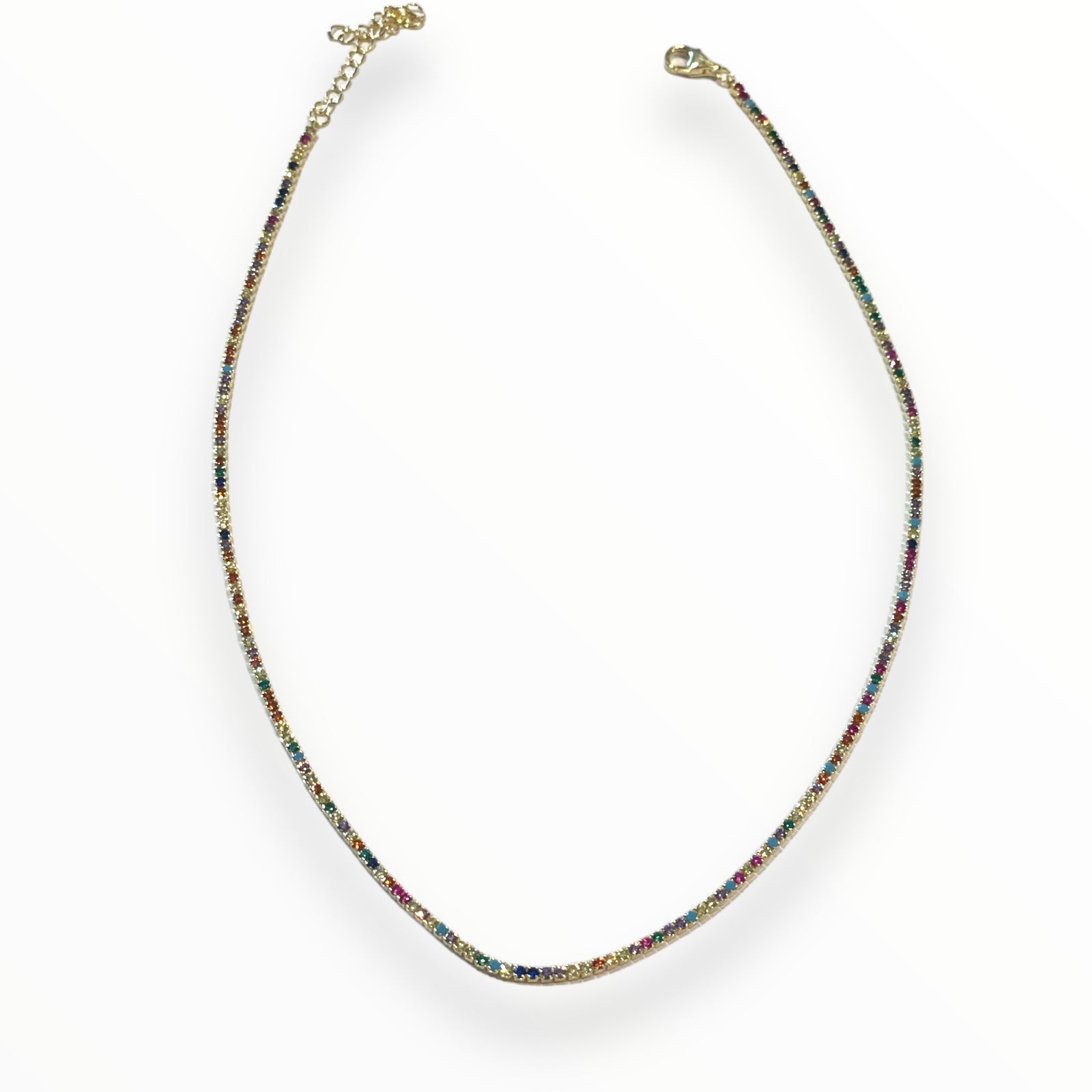 Thin rainbow tennis necklace