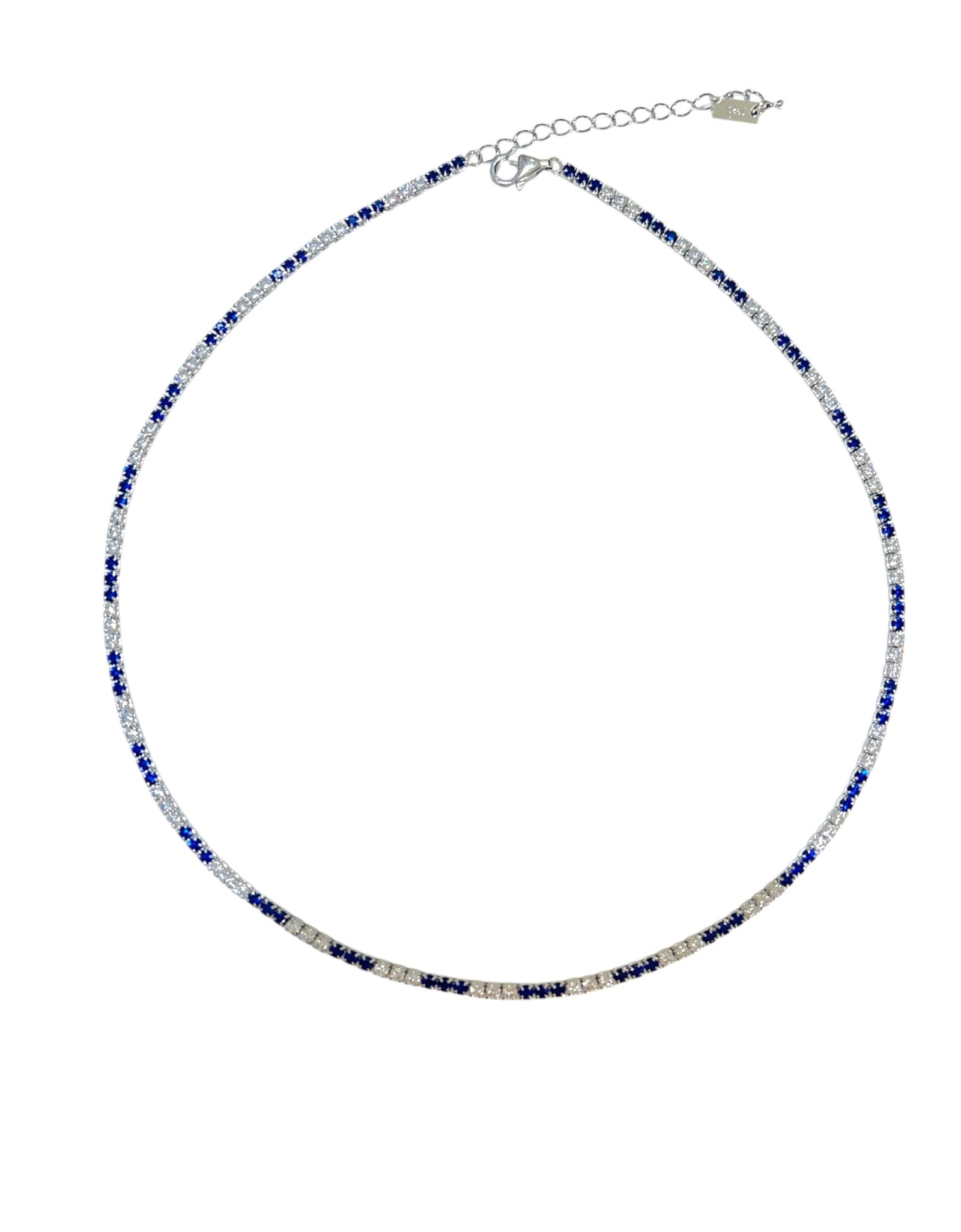 Blue White Cz Thin tennis necklace