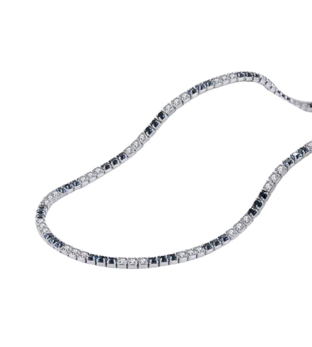 Blue White Cz Thin tennis necklace
