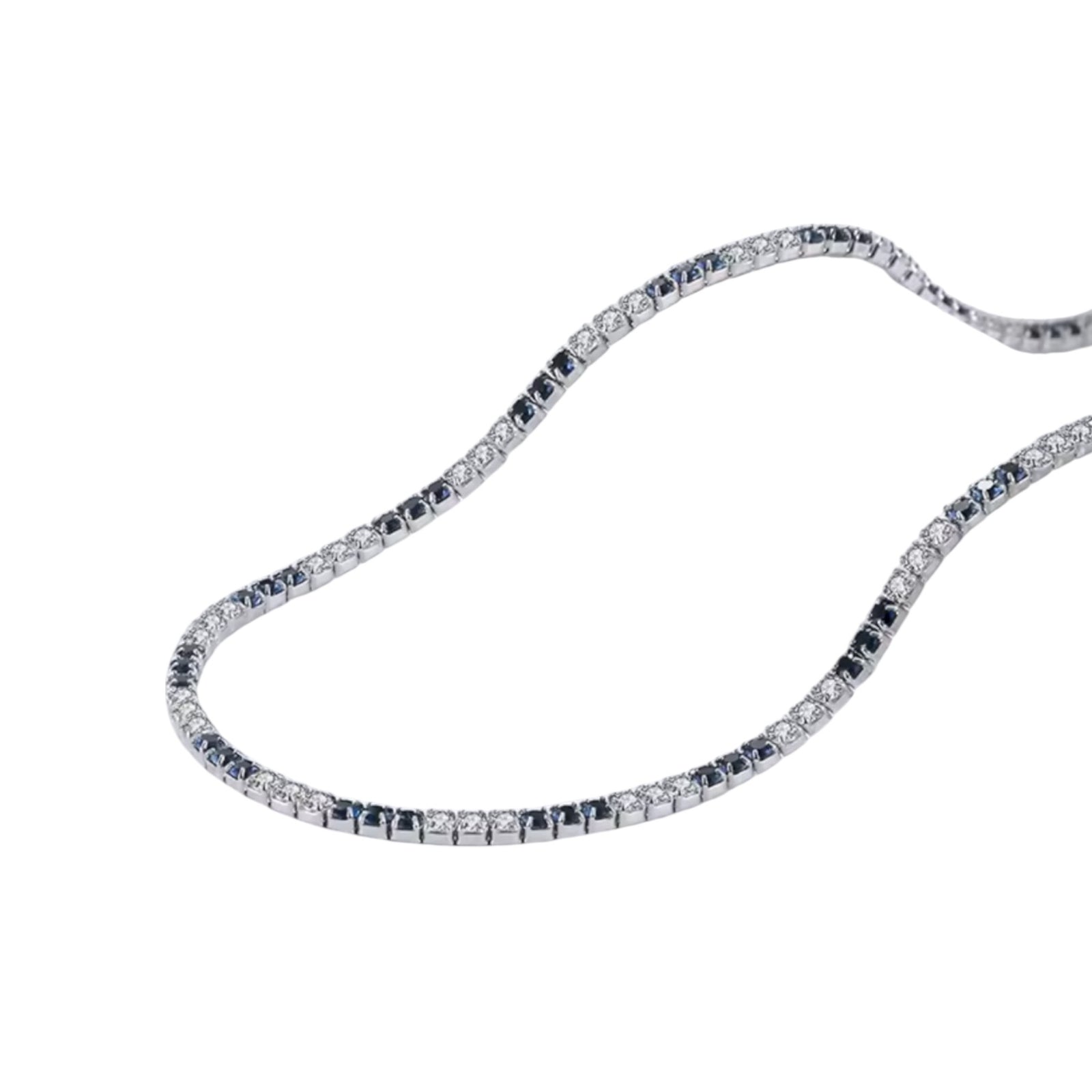Blue White Cz Thin tennis necklace