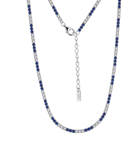 Blue White Cz Thin tennis necklace