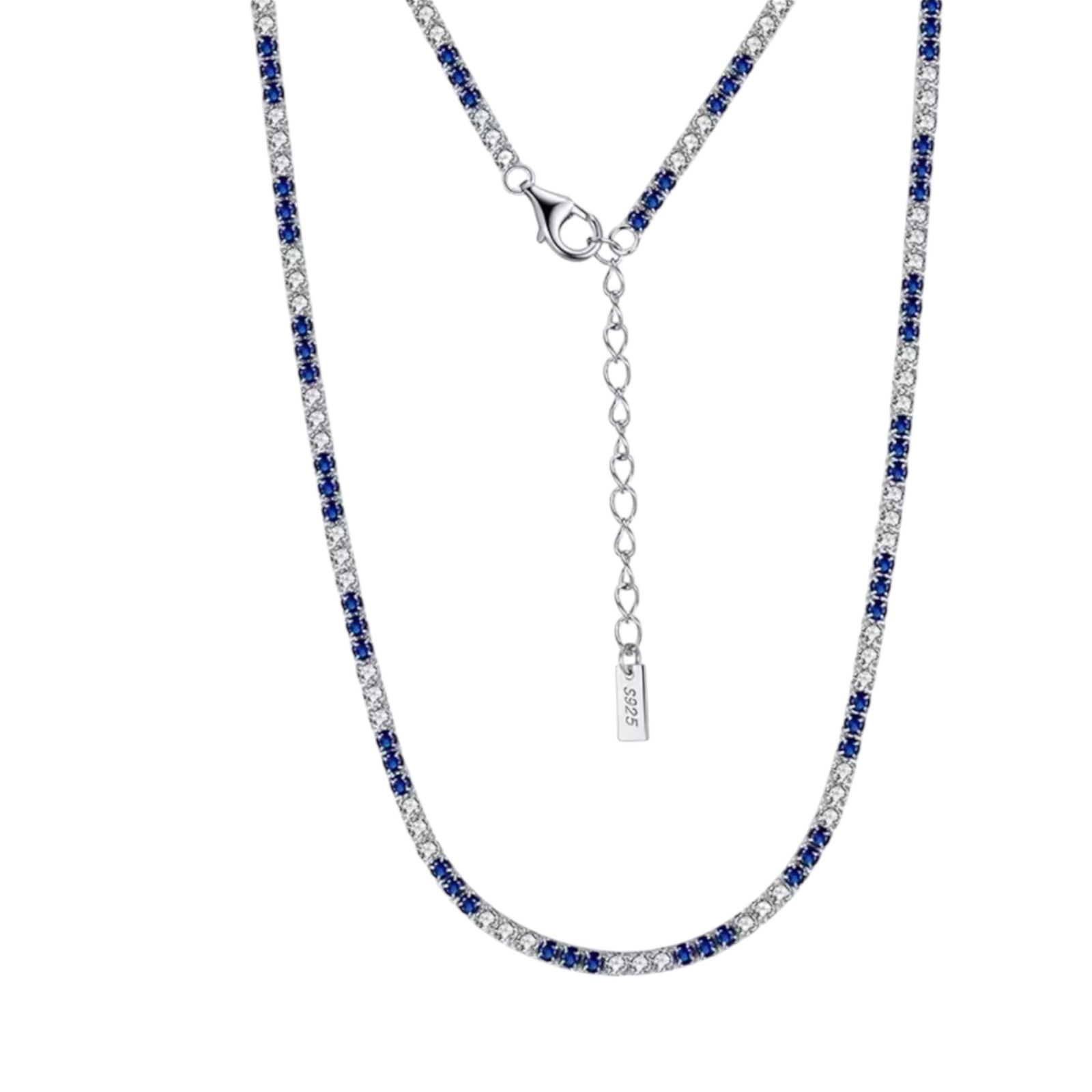 Blue White Cz Thin tennis necklace
