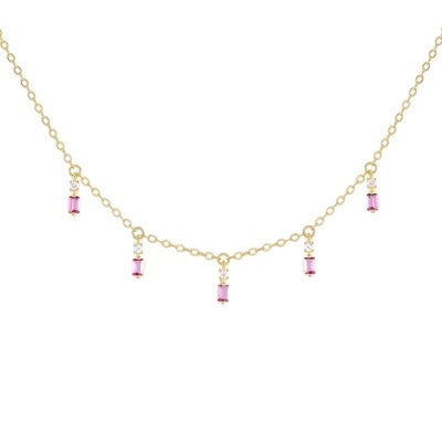 Baguette Point Dangle Choker Pink