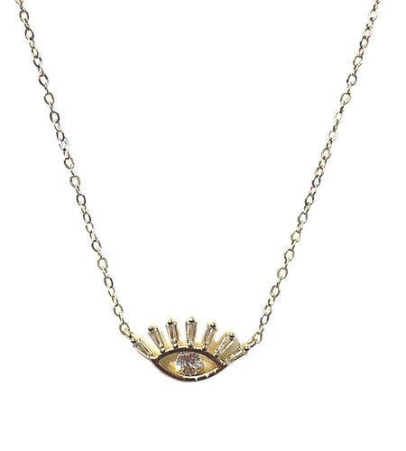 Baguette cz evil eye Necklace