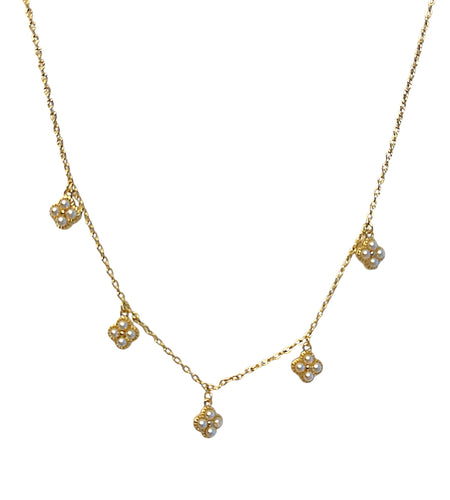 Mini clover pearl charms necklace