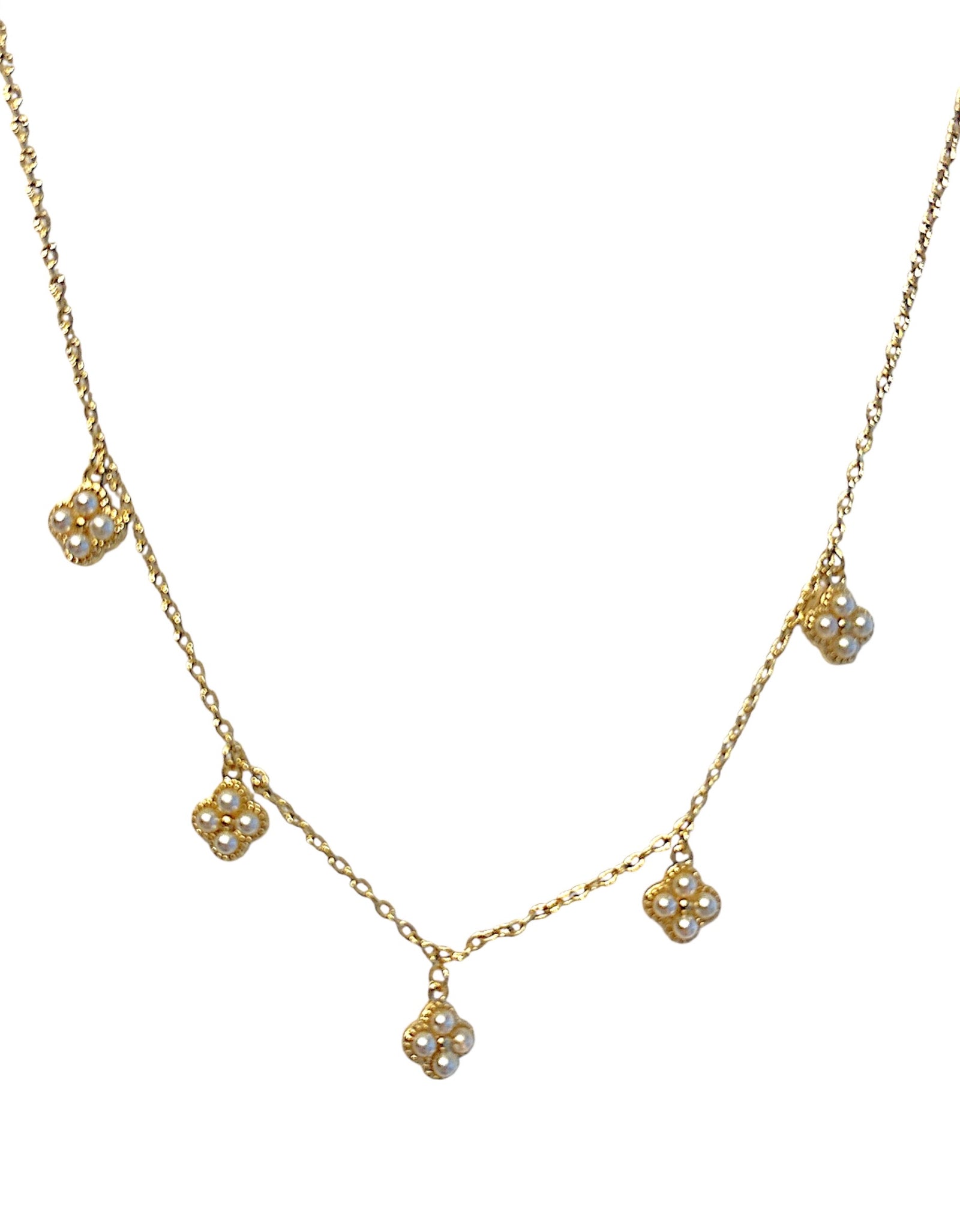 Mini clover pearl charms necklace