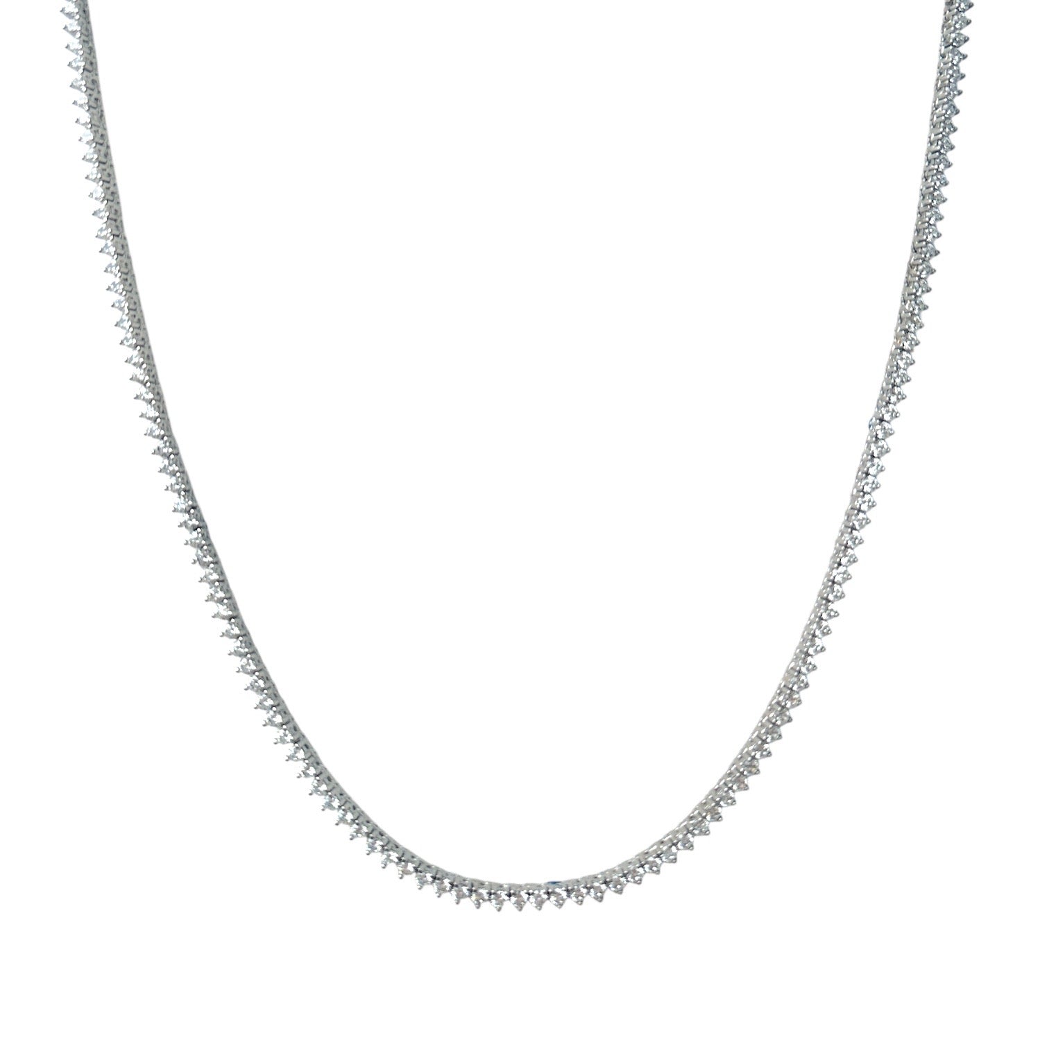 3 prong Tennis Necklace 2mm