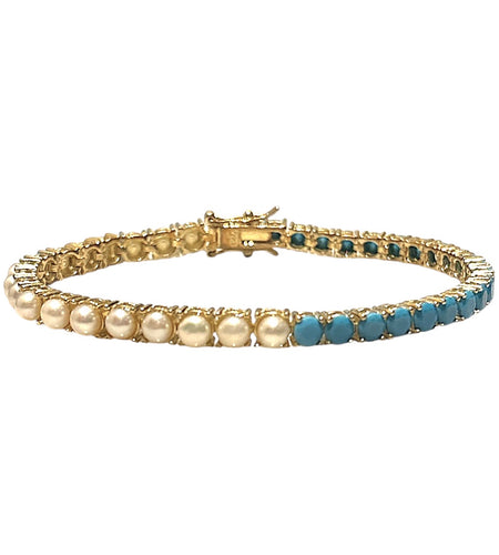 Pearl and Turquoise Tennis Bracelet