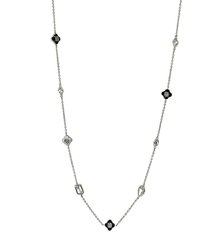 Black and white long clover Necklace