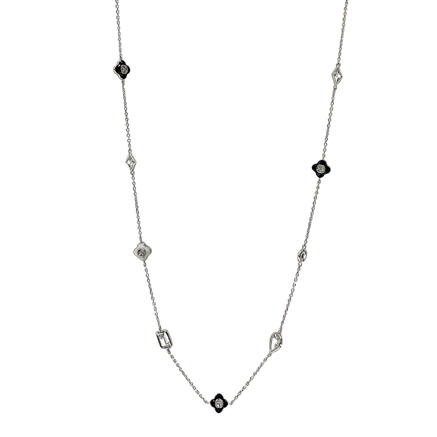 Black and white long clover Necklace