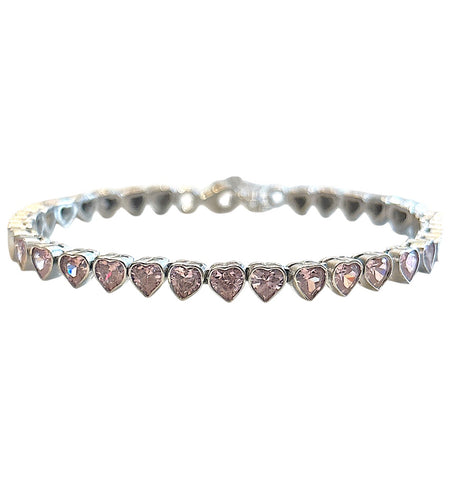 Bezel pink hearts tennis Bracelet