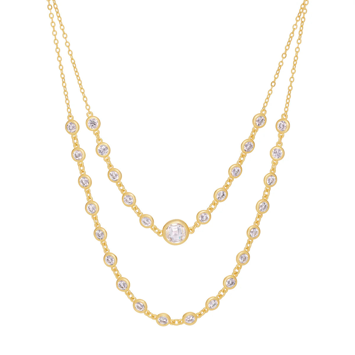 Double Row Bezel Zirconia Necklace