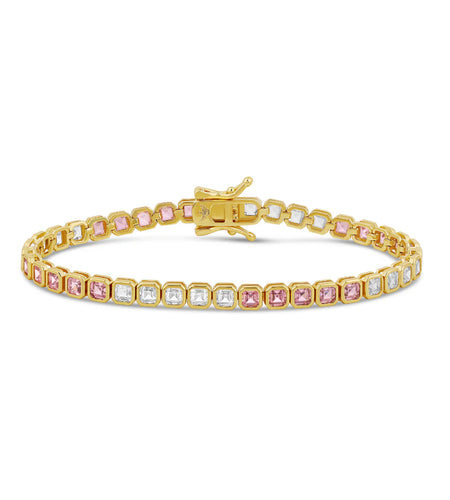 Color Bezel Square Tennis Bracelet Rose