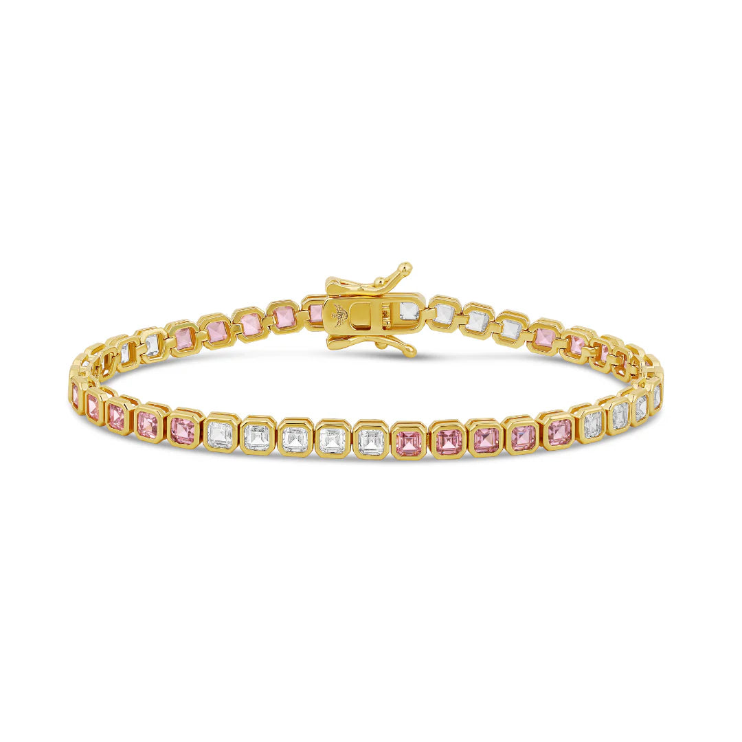 Color Bezel Square Tennis Bracelet Rose